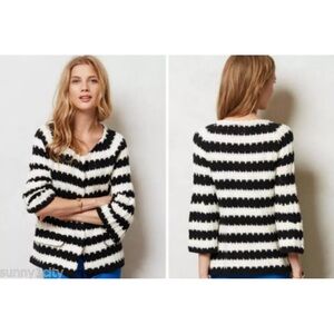 Anthropologie Large Spike Striped Cardigan Sweater by Monogram HWR Black & White
